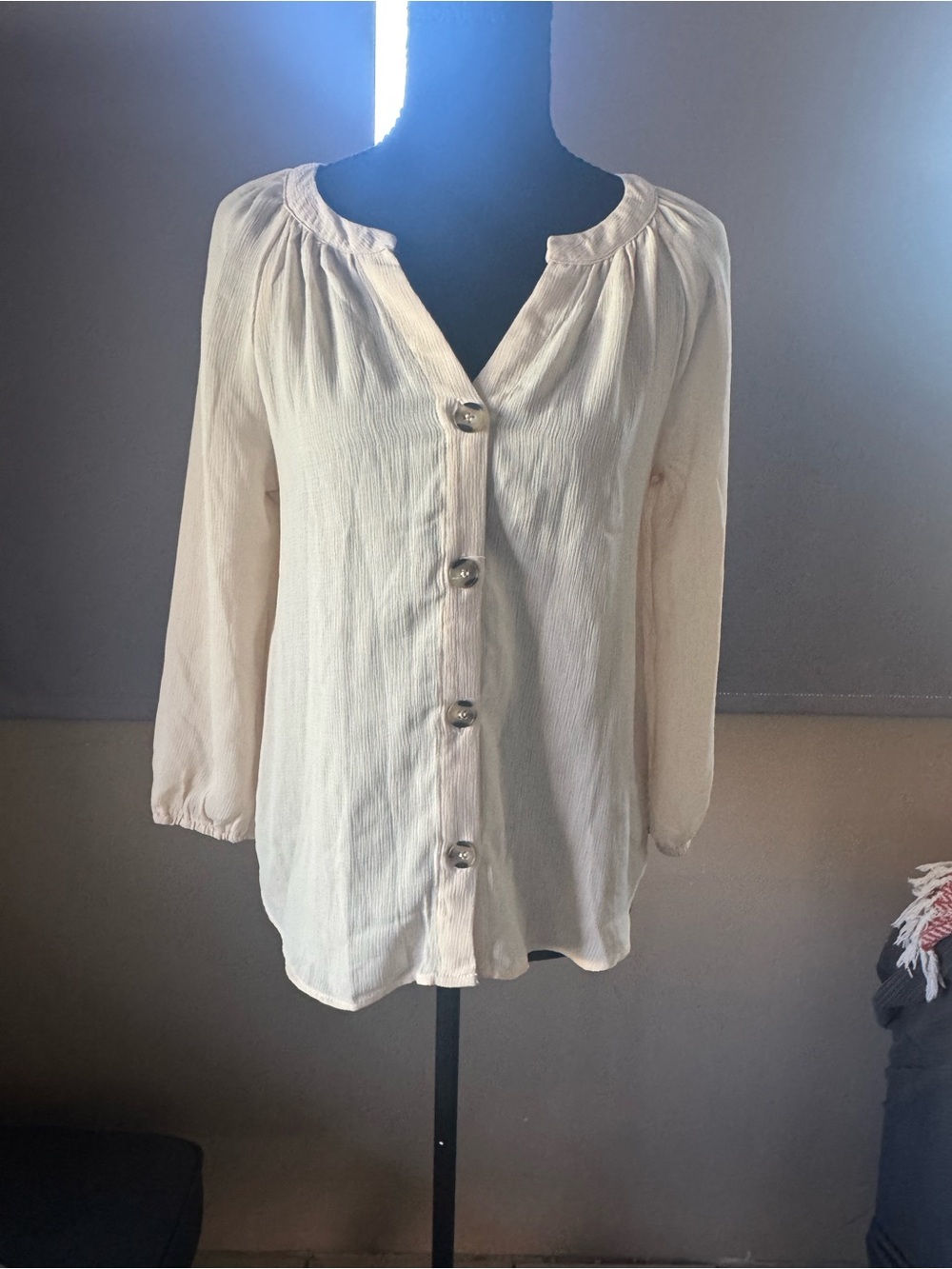 mine Cream Button-Front Peasant Blouse